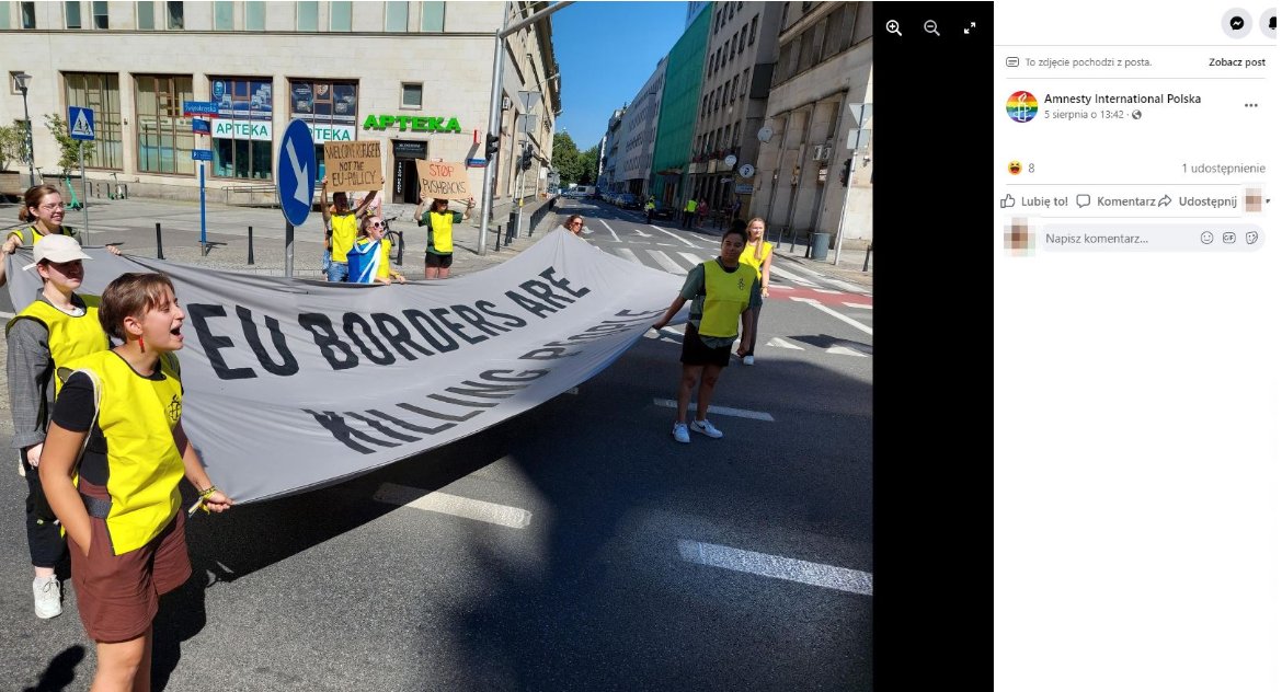 Zdjęcie z manifestacji Amnesty International Polska/ zrzut ekranu z Facebooka Amnesty International Polska
