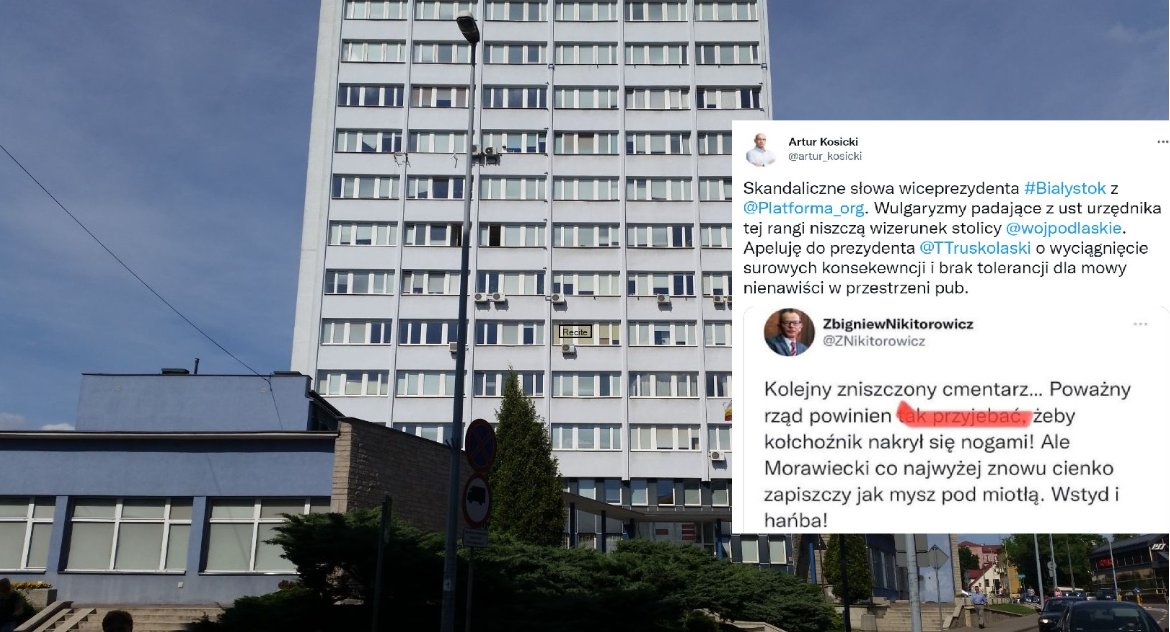 Zdjęcie budynku urzędu miejskiego w Białymstoku ze screenem z Twittera/ DDB