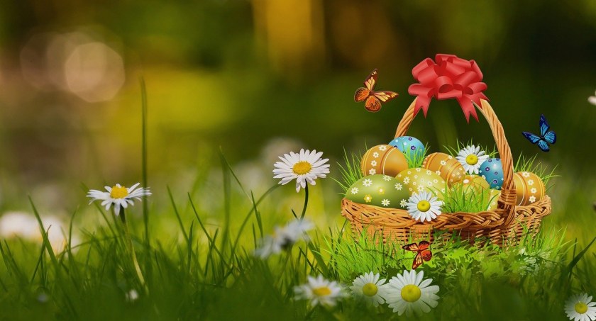 Zdjęcie pisanek w koszyku na zielonej trawie/ Pixabay.com