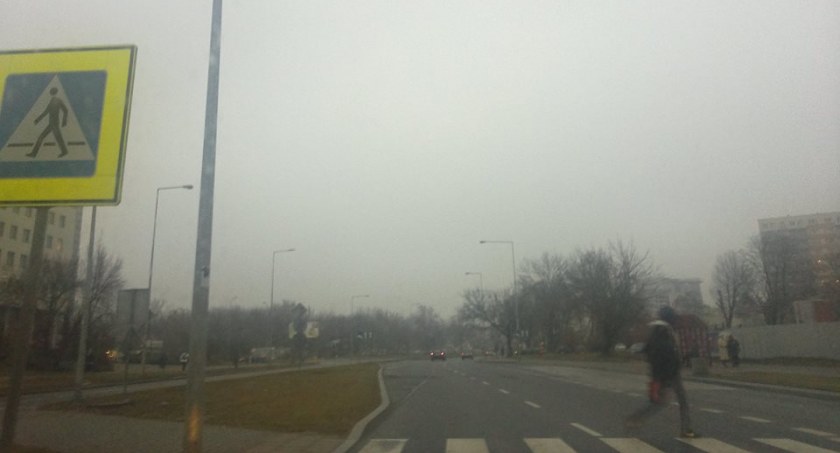 Zdjęcie pieszego na pasach w czasie mgły/ DDB
