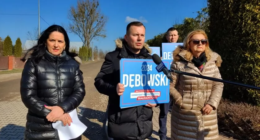 Zdjęcie z konferencji prasowej na osiedlu Bagnówka; Od lewej: Katarzyna Ancipiuk, Henryk Dębowski, Alicja Biały/ DDB