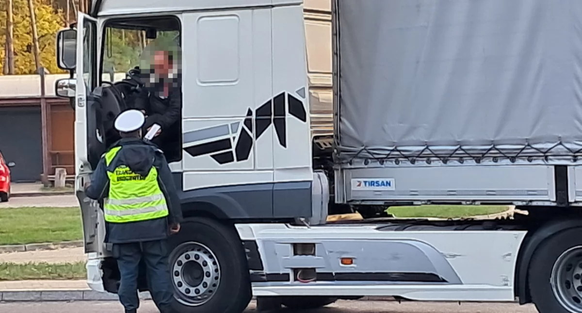 Zdjęcie inspektora WITD przy zatrzymanej ciężarówce/ WITD