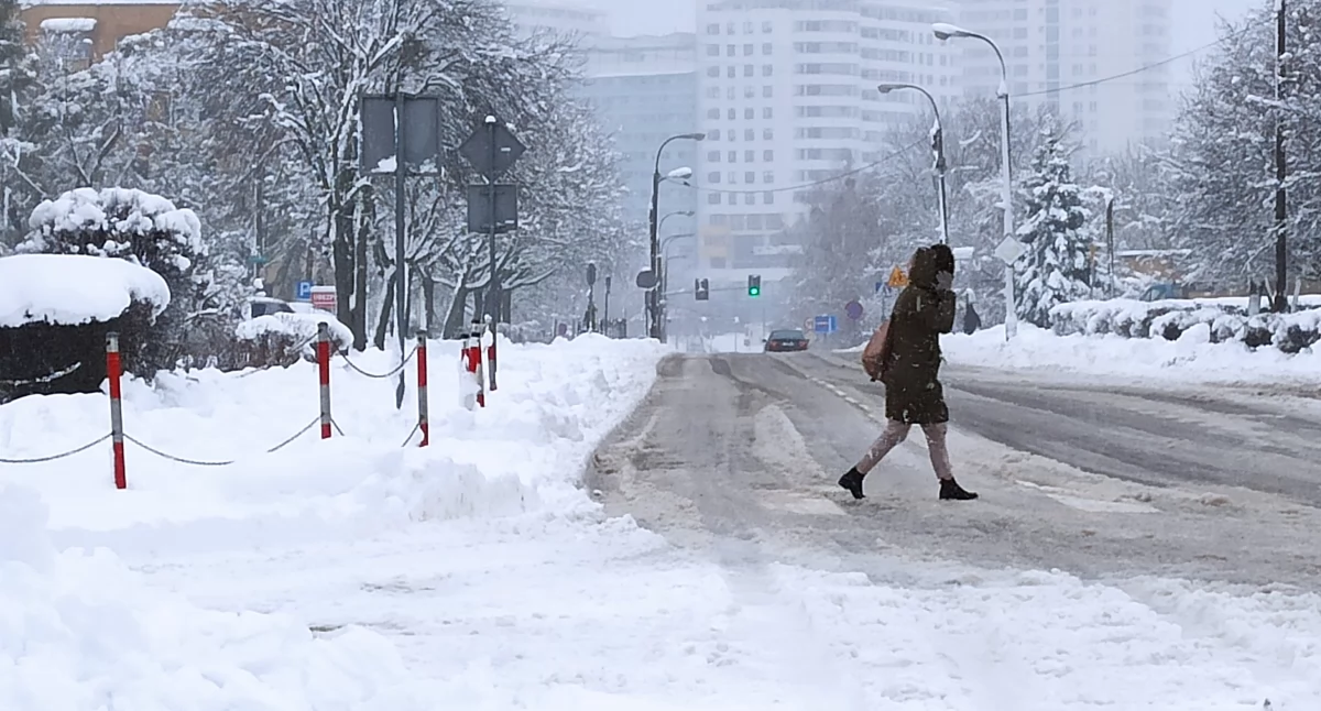 Zdjęcie zaśnieżonej ulicy i chodników w Białymstoku/ Fakty Białystok